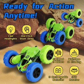 Threeking RC Stunt Car Remote Control Cars with Lights Double-Sided Driving Indoor Outdoor Toys Gifts Presents for 6 7 8 9 10 11 12 Year Old Kids Boys Girls