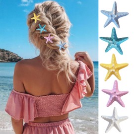 5Pcs Summer Beach Hair Clips for Thin Hair and Thick Hair Cute Starfish Alligator Clip Green White Blue Yellow Pink Hawaiian Hair Accessories Ocean Style Hair Barrettes for Women Vacation Hair Decor