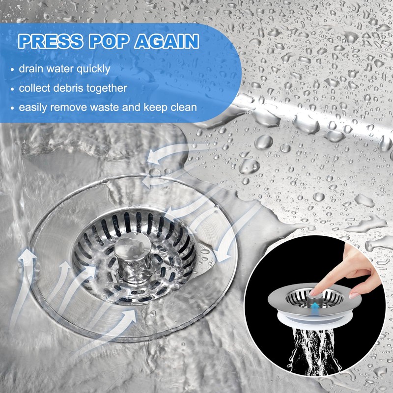 Universal Kitchen Sink Drain Stopper Combo 3 in 1 Pop-up