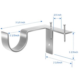 3 Pack Curtain Rod Bracket No Drill Curtain Rod Holder Heavy Duty Curtain Rod Hooks for 1 to 1 1/5 inch Drapes Rod, Curtain Rod Hangers Bracket Tap Right Into Window Frame, Silver