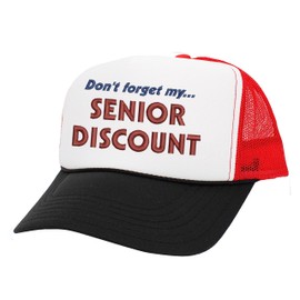 ALLNTRENDS Trucker Hat Don't Forget My Senior Discount Funny Snapback Mesh Cap (Black White Red)
