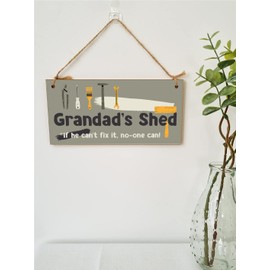 The Plum Penguin Handmade Wooden Hanging Wall Plaque Grandad's Shed If He Can't Fix It No One Can Funny Novelty Sign Shed Man Cave