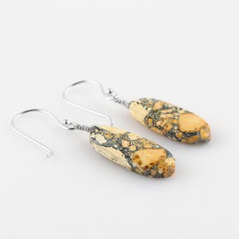 AURA GEMS Natural Malingano Jasper Crystals Oval Shape Dangle Earring For Women, Chakra Energy Healing Gemstone, Real Crystal, Birthstone, Beautiful Women Simple Christmas Gift Jewelry