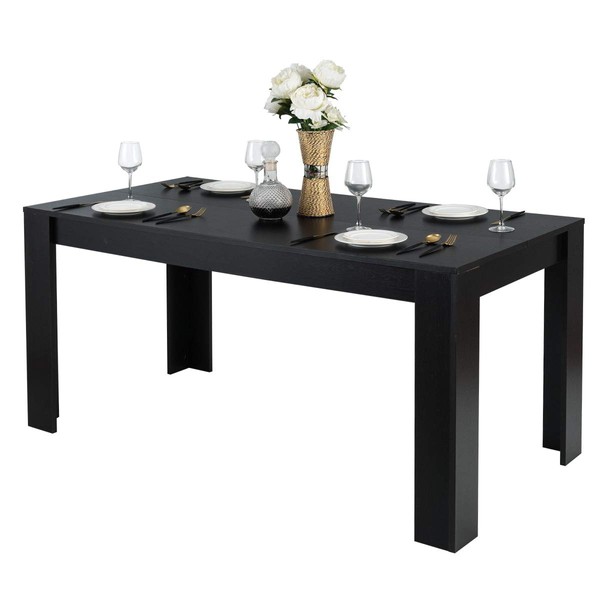 Giantex Dining Table for 6-8, Wood Rectangular Table, 63" L x 31.5" W x 30" H Large Farmhouse Center Table, Home Furniture Kitchen Table, Modern Dining Room Table, Supporting for 330LBS, Black