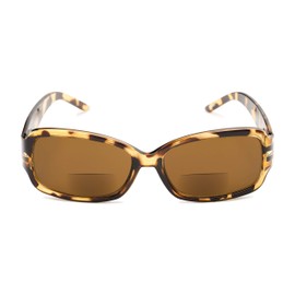 Readers.com Reading Sunglasses: The Karissa Bifocal Reading Sunglasses Plastic Rectangle Style for Women - Brown Tortoise with Amber, 1.50