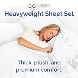 Extra Thick Heavyweight Queen Size 4 Piece Sheet Set – High End Super Luxury Bed Set – Premium Heavyweight Hotel Quality Sheets with Deep Pockets - Easy-Fit - Ultra-Soft, Warm and Wrinkle Free - White