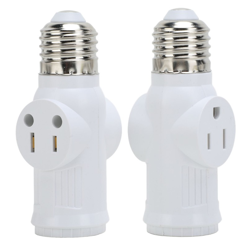 2Pcs 3 Prong Light Socket Adapter Plug White E26 Light