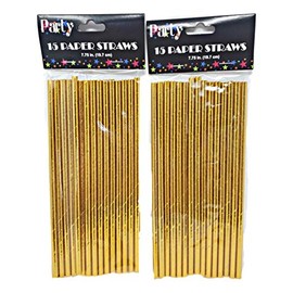 Metallic Gold 15 Paper Straws – 2 Pack