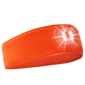 IVYWNT LED Sports Sweat Headband - Outdoor Headlamp Rechargeable with Reflective Visible for Men and Women, 3 Brightness Head Lights for Camping Running, Orange