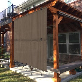 ECOOPTS 8'W x 7.5'L Outdoor Folding Shade, Cordless Fold Shade Blind Sun Shade for Patio Porch Backyard Gazebo Deck Balcony (Brown)