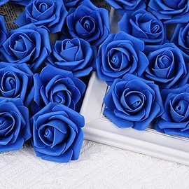 100 rosas artificiales de espuma, color azul real, 3 pulgadas de diámetro, 1.25 cm altura, para decoración de hogar y fiesta