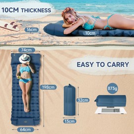 Aptliton Inflating Sleeping Pad for Camping, 10cm Thickness Camping Mat with Built-in Foot Pump, Inflatable Sleeping Mat with Pillow Waterproof for Backpacking, Camping, Hiking, Blue
