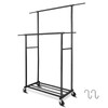 Fishat Stand Portable Black Double Rods Garment Rack with Rolling