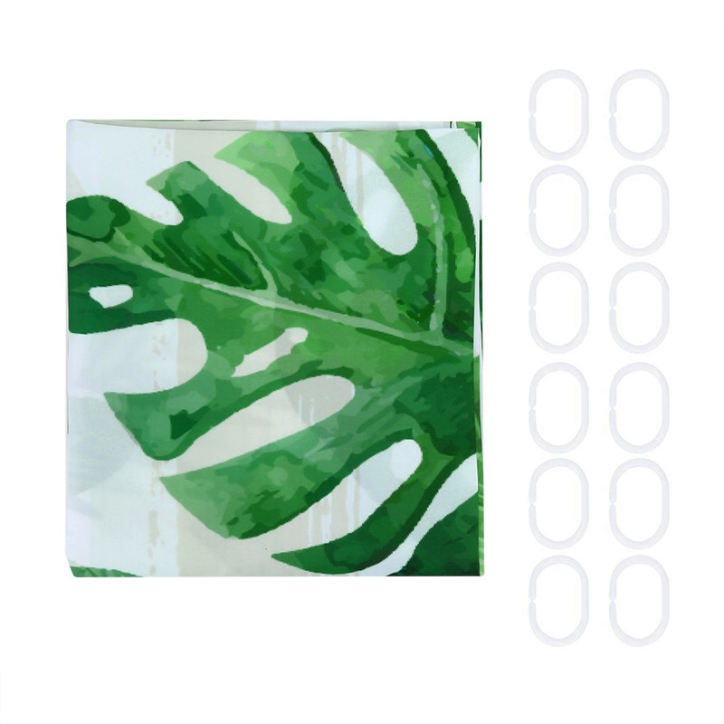 Unique Plant Leaves Pattern Shower Curtain Waterproof Mildew Proof Bathroom