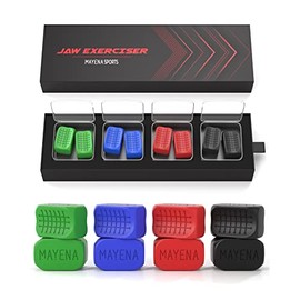 Ejercitador de mandbula para hombres y mujeres de Mayena Sports - 4 niveles de resistencia (8 piezas) Tabletas de silicona para ejercitar la mandbula 