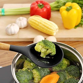 U Chef Utensilios de cocina con mango de madera, utensilios de cocina de silicona, utensilios resistentes y elegantes, esptula y cuchara de cocina    