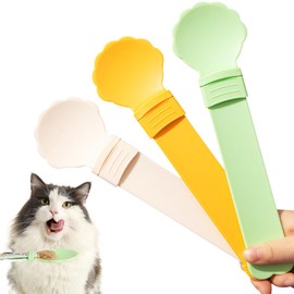 3pcs Cat Strip Feeders, Lickable Cat Strip Squeeze Spoon Multifunctional Cat Wet Treat Dispenser Spoon Cute Shell Shape Cat Food Spoon Cat Stick Feeder for Wet Food Cat Pet Supplies(3 Colors)