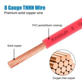 THHN Wire 8 Gauge 100 FT Solid Copper Wire, 8 AWG Copper Wire Rated up to 600V Building Wire Nylon Jacket for Residential, CNC, Ground, Industrial (8 Gauge, Red)