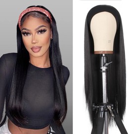 Xtrend 24Inch Black Long Straight None Lace Front Wig Headband Wig Glueless Synthetic Wigs Headband Wigs for Black Women Nature Color Black#