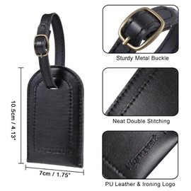 Vigorport Luggage Tag,3 Pack Premium PU Leahter Luggage Tags Cute Unique Privacy Protection Travel Bag Labels Suitcase Tags (Black)