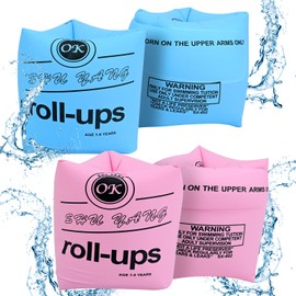 Gukasxi 4 Pack Inflatable Swimming Armbands for Kids and Adults, Inflatable Swim Floater Sleeves Swim Arm Bands Floatie Sleeves Float Roll Up Sleeves for Children Adult Learning Swimming (Pink blue)