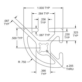 8020, 1012, 10 Series, 1 Inch x 1 Inch Aluminum Half Arc Quarter Round Extrusion 80/20 T Slotted Rail Profile (Smooth, Clear Anodize, 12" Long)