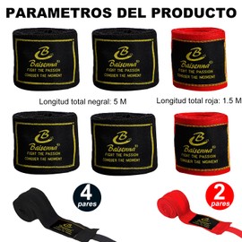 NANCHU 6 Piezas Vendas de Boxeo, Vendas para Entrenamiento de Boxeo Absorber el Sudor Antideslizante, Vendajes para Las Manos de Artes Marciales, Vendas para Box para Protección de Muñecas y Nudillos