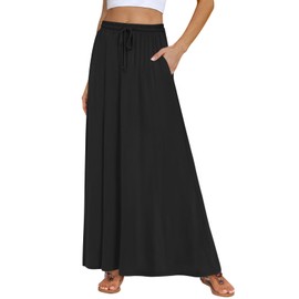 DB MOON Womens Maxi Skirt 2025 Casual Flowy Elastic High Waist Long Skirts with Pockets M Black