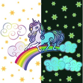 Ambiance Sticker Leuchtender Wandaufkleber für Kinder, fluoreszierend, Einhorn auf Regenbogen – H30 x L40 cm