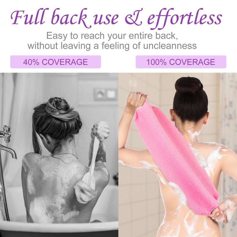 Exfoliating Back Scrubber with Handles 4 Packs Nylon Back Exfoliator