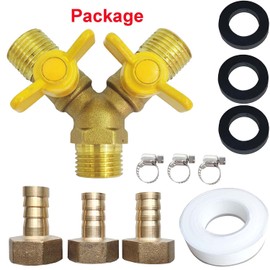 LOZOME 1/2" Hose Barb 3 Way Shut Off Ball Valve with 2 Switch Y Shaped Valve Brass for Water, Oil, Gas, Fuel line Fittings with 3 Hose Clamps
