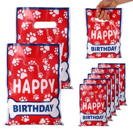 SAVITA 50pcs Dog Paw Gift Bag, 9.84x6.69in Happy Birthday Dog Paw Goodie Bags with Handles for Snack Candy Birthday Party Supplies