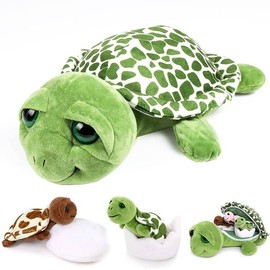 corgi butt Turtle Cuddly Toy 14 Inch Mum Soft Toy Plush Toy Turtle with 3 Pieces Small Plush Mini Turtles Soft Cuddly Toys Gift for Children, Friends