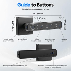 Smart Door Lock, 5 in 1 Smart Door Knob with Smart APP/Fingerprint/IC Cards/Password/Backup Keys,Biometric Identification Fingerprint Key Digital NFC, Code Locks for Home, Office, Hotel