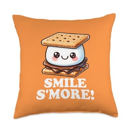 Smile Smore Kawaii Food Pun For S'mores Cookie Lover Throw Pillow