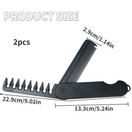 JIEHU 2 Pcs 2-in-1 Folding Pocket Comb, Foldable Beard Comb, Pocket Combs for Men, Flip Design Styling Combs for Everyday Hair, Beard Combing (Black)