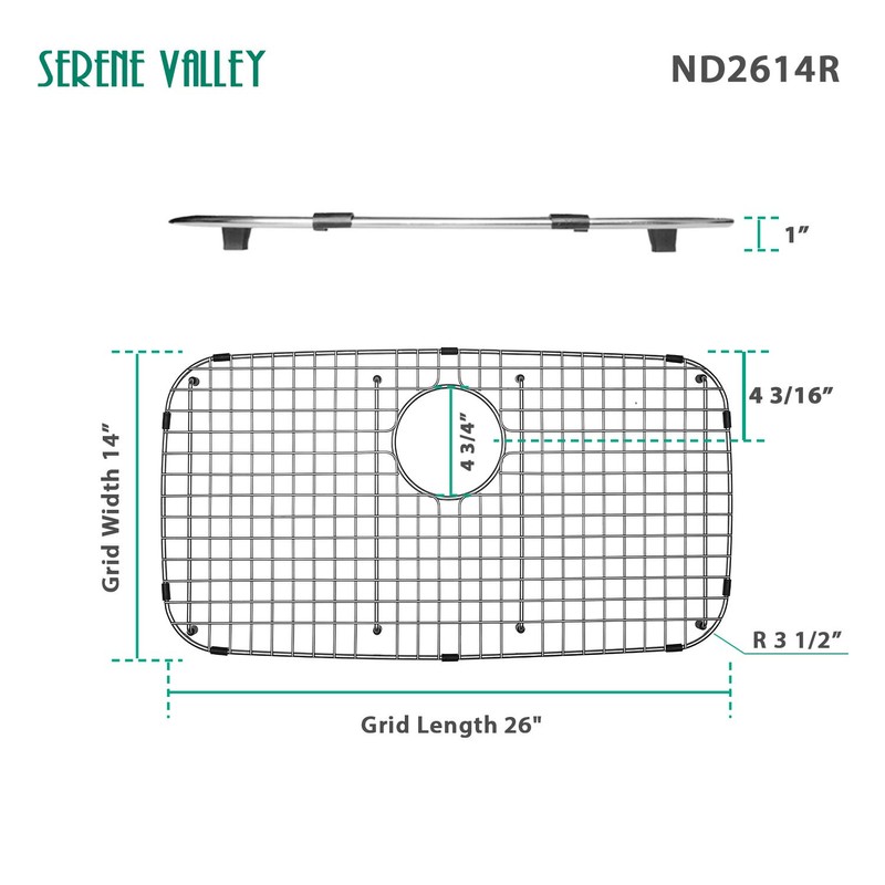 Serene Valley Sink Bottom Grid 26" x 14", Rear Drain