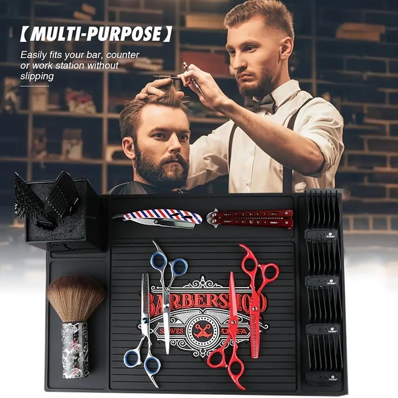 Eson Barber Station Mat, Mat Flexible Rubber, Heavy Duty Non-slip