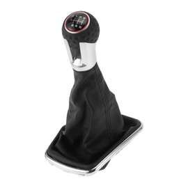 TUCKBOLD 6 Speed Manual Gear Shifter Knob with Cover for VW Jetta | Front Automotive Gearbox Stick Shifter Lever Knob Black Red Plastic Faux Leather 1 Pcs