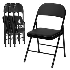 LING RONG 4 Pack Black Folding Chairs with Padded Cushion for Outside, Portable Stackable Commercial Metal Foldable Chairs with Steel Frame for Home Events Office Wedding Party, 350lbs Capacity