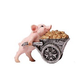 DIYOMR Funny Piggy Resin Art Ornaments Hard-Working Pig Figurines Craft Decorations, Small Statues for Shelves Table Desk Home Office Decor (Push Trolley)