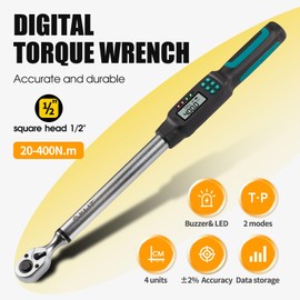 XLIT Heavy-Duty 1/2-Inch Drive Digital Torque Wrench, 15-295 ft-lb (20-400 Nm), ±2% Accuracy - High-Torque Electronic Wrench with Buzzer & LED Alerts, Adapters for Truck, Tractor & Farm Equipment