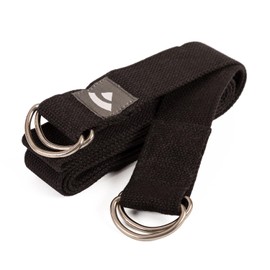 Yoga Strap 2 in 1 Cotton 2m x 38mm Metal Rings on Both Ends Yoga Mat Carry Strap Instead of Yoga Mat Bag (Black)