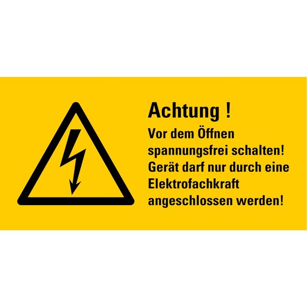 "Achtung! vor dem Öffnen Spannungsfrei schalten!" Symbol Film in Accordance