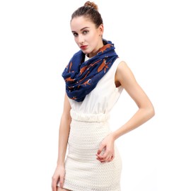 Lina & Lily Fox Animal Print Women's Infinity Scarf Lightweight (Navy Blue)
