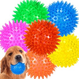 LECHONG 6-Pack 3.5” Squeaky Dog Balls, Durable Soft Spiky Chew Rubber Fetch Toy Balls for Large Medium Aggressive Chewers Teeth Cleaning Chewing Playing Training & Boredom Buster Indoors Outdoors