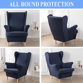 SHILINTONG Wingback Chair Covers, 2-Piece Set, Stretch Spandex Slipcover with Elastic Base, Non-Slip Furniture Protector for Living Room, Bedroom (Fits Chairs 31-36 Inches)