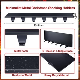 Ceenna Christmas Stocking Holder with 6 Hooks Mantel Stocking Hangers Metal Hanging Hooks with Protective Pads Holder Mantel Heavy Duty for Fireplace Shelf Staircases Xmas Party Decor (Black)