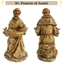 BOLVOUD St. Francis of Assisi Garden Statue, Spiritual Bird Feeder, Blessing of Animals Decorative Accent for Outdoor Spaces, St. Francis Statue Souvenirs for Patron Saint of Animals, Franciscan Decor