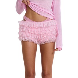 Women's Pajamas Lolita Bloomers Y2k Frill Lace Shorts Cute Ruffle Boxer Pants Frilly Pjs Micro Pink